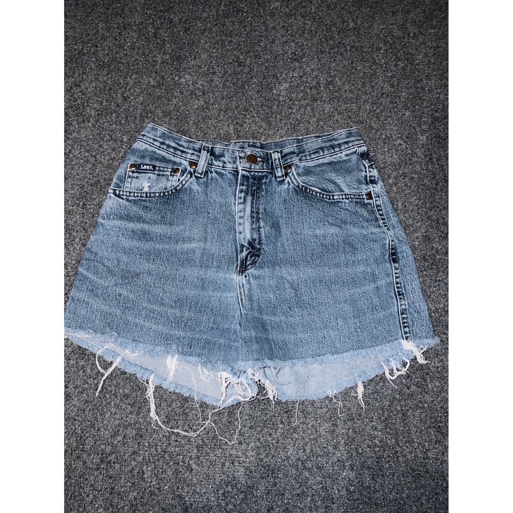 Lee Womens High Waisted Denim Shorts Medium Wash Blue Frayed Hem Size 29